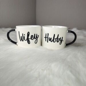 Threshold "Hubby & Wifey" Porcelain 15oz Coffee Mug Stackable Set